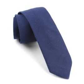 Elfeves Corbata delgada de color sólido para hombre, casual, algodón, lino, corte estrecho, Azul marino, Talla única
