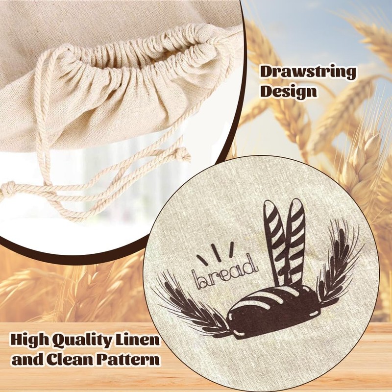 Bread Bag Linen Bread, 2 Pieces Reusable Baker's Lines, Large