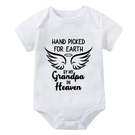 WOOYONGING Hand Picked for Earth By My Grandpa in Heaven Infant Boy Romper Short Sleeve Newbonr Outfit Baby Clothes