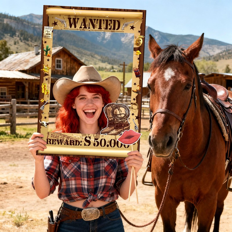 Western Cowboy Photo Booth Props Wild West Wanted Poster Photo