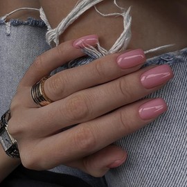 KQueenest Dark Pink Press On Nails Almond Square Coffin Nails for Sticking Short, Shiny Jelly Gel Fake Nails Fingernails for Sticking Ballerina, Plain Acrylic False Nails for Women, Pack of 24