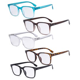 Eyekepper 5 Pack Large Reading Glasses - Square Readers for Men Women Reading +1.75