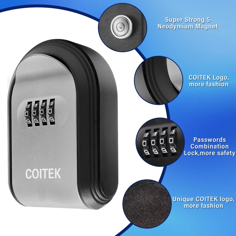 Magnetic Key Holder with Lock, COITEK Magnetic Key Box Hidden