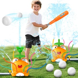 Conalaa Frog Water Sprinkler Baseball Toy, 2-in-1 Outdoor Water Toys, Spinning Spray Water Play Game with 8 Wiggle Tubes, Summer Backyard Lawn Pool Party Fun for 3 4 5 6 7 8 9 Year Old Boys Girls