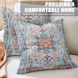 XPHZZL Pack of 2 Bohemian Style Linen Decorative Cushion Covers 40x40 cm Square Throw Pillow Covers 16x16 Inch Boho Style Pillowcases for Outdoor Home Decor Sofa Bedroom Car - Blue Orange