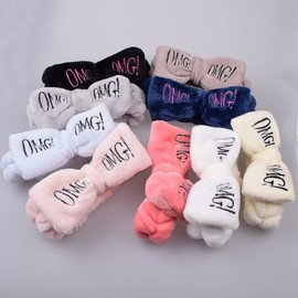 OMG Letter Sports Headband - Korean Wide Edge Flannel Face Wash Headband One Size/Rose Red 15ea