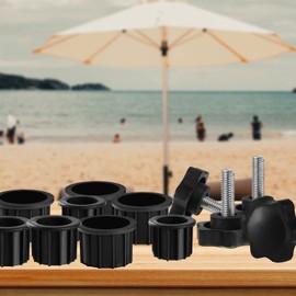 12 Stück Schirmständer Ersatzteile, Terrassenschirm Basis Ersatzteile Outdoor Schirmloch Ring Stopfenabdeckung mit M8 Gewinde Schraube Ersatz-Handknauf für Hinterhof, Terrasse, Tischdecks, schwarz