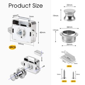 SUPAWAY Pack of 2 Metal Push Lock Lock, Motorhome Cabinet Keyless Push Button Lock 15-18 mm Silver Button Catch Lock Keyless Cabinet for Caravan Van Yacht Motorhome Door Cabinet