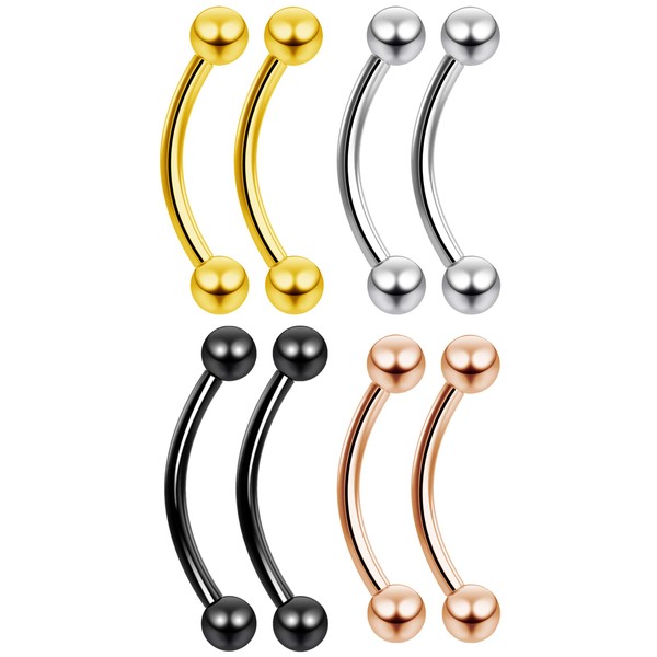 8pc 16g 1.2mm Curved J-Curve Barbell Surgical Stainless Steel Rose