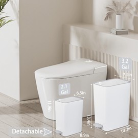 rejomiik Small Bathroom Trash Can with Lid, 3.2 Gallon Step Garbage Can with Handle, Slim Mini Wastebasket Bin for Bedroom, Office, Dorm, White