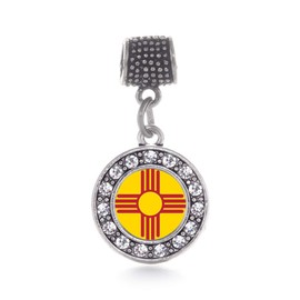 Inspired Silver - New Mexico Flag - Silver Memory Charm for Women - Circle Charm Jewelry Gift with Cubic Zirconia - Women's Charm for Bracelets