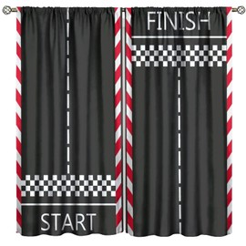 Kids Race Car Track Blackout Curtains, Start and Finish Checkered Flag Sports Window Drapes, for Children Boys Teen Games Room Living Room Bedroom 21(W)*54(L) 2 Panels