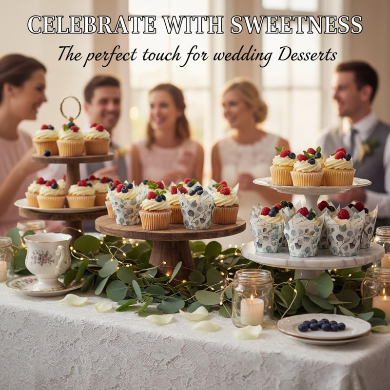 Set of 200 White Tulip-shaped Paper Liners, Features a Subtle