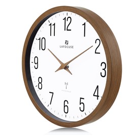 Lafocuse 30 cm Radio Wall Clock with Wooden Hands, High Accuracy Radio-Controlled Clock, Brown, Easy to Read Modern Wall Clocks Decoration for Kitchen, Living Room, Office, School