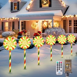 Brightown 6 Pack Lollipop Christmas Pathway Lights Outdoor - 27IN 120 LED Candy Cane Pathway Lights with 8 Lighting Modes, Waterproof Christmas Lights Outdoor Decoration for Lawn Walkway, Warm White