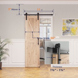 SMARTSTANDARD 4 FT Heavy Duty Sturdy Sliding Barn Door Hardware Kit, Black, (Whole Set includes 1x Pull Handle Set & 1x Floor Guide) Fit 24" Wide Door Panel (I Shape Hanger)