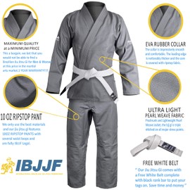 Brazilian Jiu Jitsu Gi BJJ Gi for Men & Women Uniform Kimonos Ultra Light, Preshrunk, with White Belt!!! (Gray, A3)