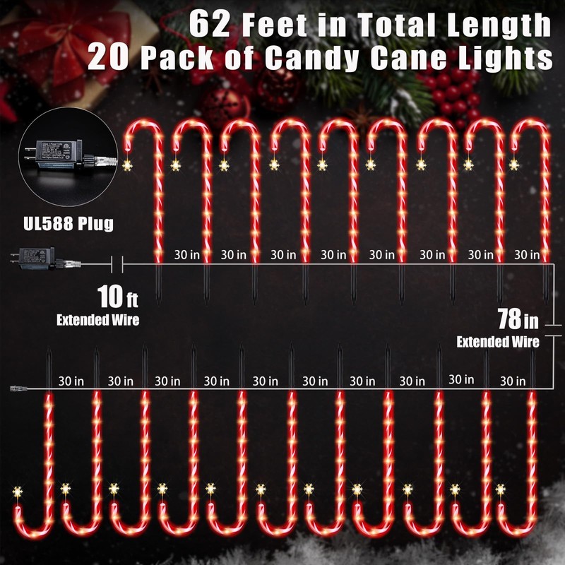 36" Outdoor Christmas Decorations, Auto Timer Real 30" Candy Cane