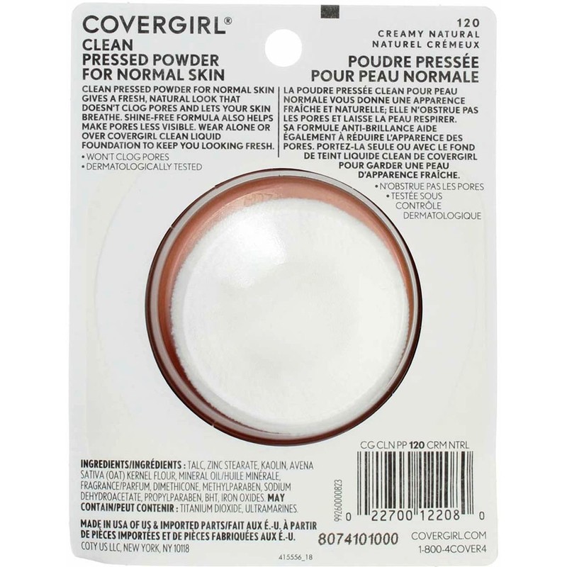 CoverGirl Clean Pressed Powder Compact, Creamy Natural [120], 0.39 oz