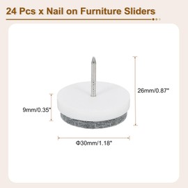 sourcing map Nail-on Furniture Sliders, 24Pcs Nail-on Felt Pads Round Chair Table Feet Pads Chair Leg Floor Protectors for Hardwood Floors (White, 30mm/1.18")