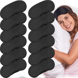 12 Pack Blindfold Eye Mask Cover Sleep Mask for Party Games Travel Sleep Team Build Party Supply with Adjustable Strap for Women Men Kids, Black