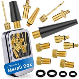 HiLo sports Bicycle Valve Adapter Set [Pack of 13 - For All Valves] - Valve Adapter in Metal Box - With Cone Adapters & Ball Needles - Bicycle Valve Adapter with Instructions (English language not