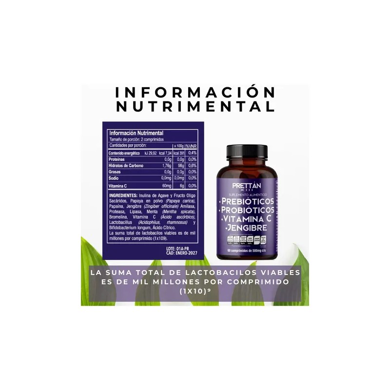 Prebioticos Probioticos Suplemento Cápsulas 500mg Prettan Sabor Jengibre