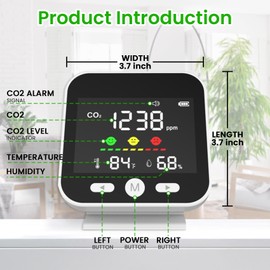 Bestechy Portable CO2 Detector, Temperature Humidity CO2 Sensor, 4-in-1 Portable CO2 Monitor, Accurate NDIR Sensor, CO2 Meter with Alarm, for Grow Tents, Homes, Factories, Travel, Cars