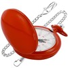 Red Smooth Cover Quartz Pocket Watch, Fashionable Roman Digital White