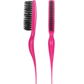 Frienda 2 Pieces Teasing Hair Brush Boar Bristle Brush Comb for Women Salon Boar Nylon Bristle Beauty Styling Slick Back Backcombing Tool(Fuchsia)
