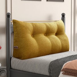 Daneey Headboard Wedge Pillow Bed Wedge Pillow for Headboard Bolster Reading Pillow for Bed Back Pillow for Sitting in Bed with Removable Cover (Yellow, Twin)
