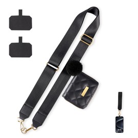 LAITYUM Clip and Go Strap for Phone with Wallet Crossbody, Phone Strap with Zipper Pouch- Phone Lanyard Crossbody Wrist for All Phones, Stylish Adjustable Phone Lanyard, Black