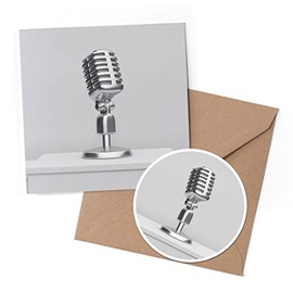 1 x Greeting Card & 10 cm Round Sticker Set - BW - Microphone Radio Broadcast - Birthday Thank You Friend Lover Fan Mum Dad Kids #37236