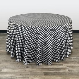 YOUR CHAIR COVERS - 120 inch Round Satin Tablecloth Black/White Polka Dot, Round Table Linens for 5 ft Round Banquet Tables