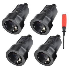 Schuko Coupling CHEVVY Pack of 4 Rubber Coupling 250 V with Strain Relief 16 A Shatterproof Protective Contact Coupling IP44 Schuko Plug Sealing for Outdoor Use 3.7 kW Black