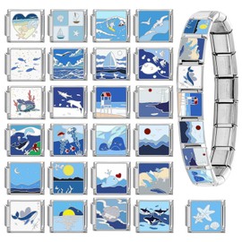 papasgix Italian Charms, Blue Italian Charms 10mm*9mm Blue Italian Charm Bracelet Link Sea Shell Lighthouse Flying Bird Dolphin Italian Charm (Jellyfish)