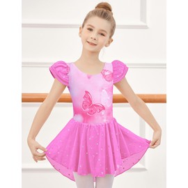 Zaclotre Girls Ruffle Sleeve Ballet Leotard with Skirt Criss-Cross Back Dance Dresses Outfit