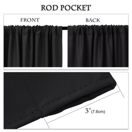 PONY DANCE Blackout Curtains 72 Long - Solid Rod Pocket Thermal Panels Black Out Window Cover Energy Efficient Light Blocking Drapes for Living Room, 52-inch by 72-inch, Black, 2 Pieces