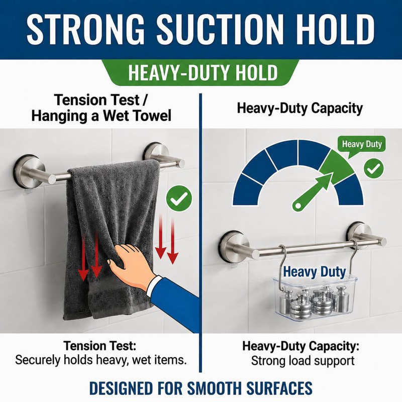 Adjustable Suction Cup Towel Bar, 11.3-22.17 Inch Brushed Nickel