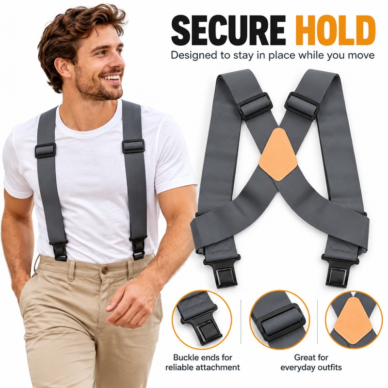 Men's Adjustable Elastic Suspenders 5cm Wide X-Back Pants Braces with