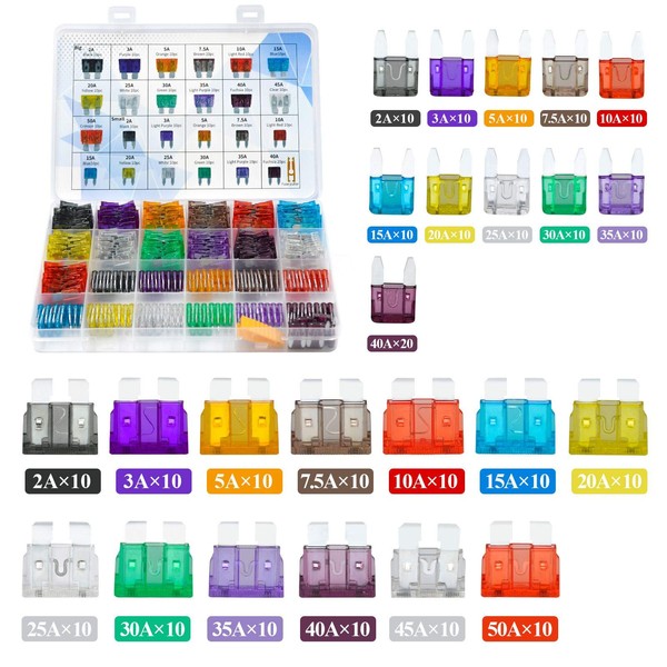 250PCS Car Blade Rv Auto Fuses Assortment Kit Standard and