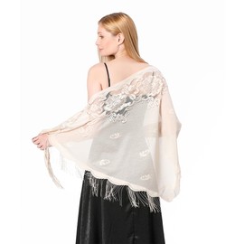 FAIRYGATE Ladies Scarves Lightweight Women Elegant Lace Tassel Blending Long Silk Scarf Wrap Shawl Shawls for Weddings Triangular Scarfs A6311