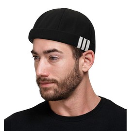 Initlove Mens Docker Hat Beanie Cap Vintage Brimless Sailor Hat for Street Hip Hop Stripe Black