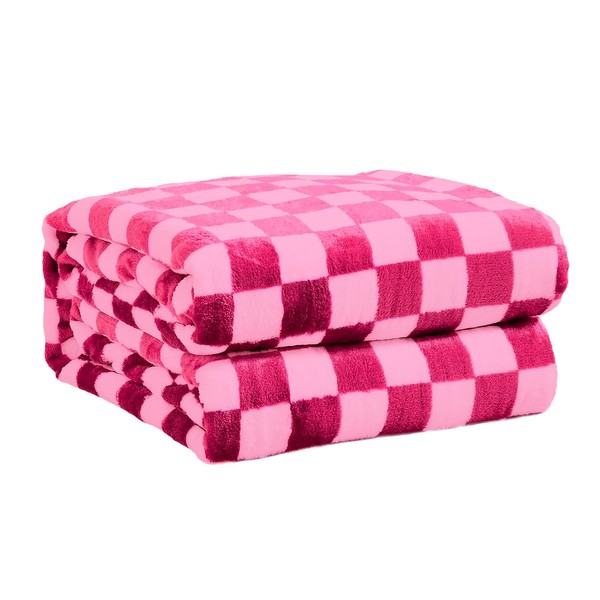 FY FIBER HOUSE Checkered Flannel Fleece Throw Blanket Soft Cozy