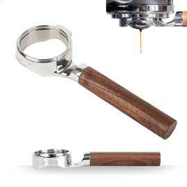 watchget 58mm Bottomless Naked Portafilter - Flat Base, Compatible with E61 and La Marzocco Espresso Machine Models, Stainless Steel and Walnut Handle, Professional Barista Tool for Espresso Machines