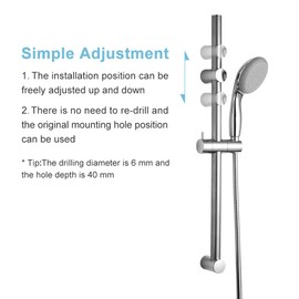 OFFO Shower Slide Bar 18 Inches Adjustable Installation Distance 12-17 Inches with 360° Adjustable Handheld Shower Head Holder for Bathroom, Screw Wall Mounted, Chrome Finish