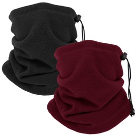 KIEPTOMIK Winter Neck Warmers Fleece Neck Gaiter Windproof Face Covering Balaclava Scarf Mask for Ski Motorcycle, Black+burgundy, One Size