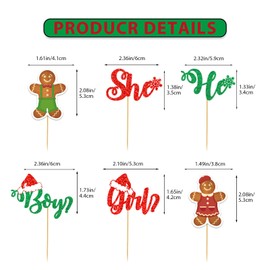 24Pcs Gingerbread Christmas Gender Reveal Cupcake Toppers Christmas Cupcake Toppers Gingerbread Gender Reveal Decorations Gingerbread Cupcake Toppers for Gingerbread Christmas Decorations