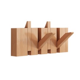 Beech-6 Hooks Wall Mounted Coat RackHooks Piano Key Hangers Natural Solid Wood Hangers Non-Woven Fabric Clothes Hangers for Closet, Kitchen, Bedroom, Bathroom, Entryway (NaturalWood, 4 Hooks)