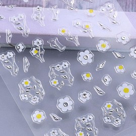 Flower Leaves Nail Stickers ins 2pcs Spring Daisy Gold Leaf Floral Art Design Gold Silver Nail Decals Summer Supplies Nail Adhesive Stickers Floral Sticker for Nails DIY Manicure Decorations